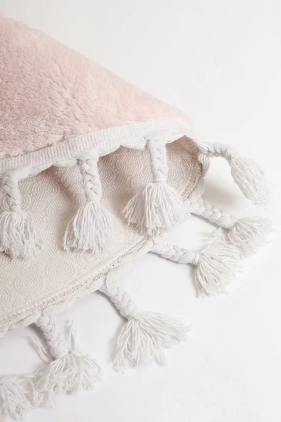 Pembe Oval Post Halı Saçaklı Peluş Yumuşacık Antibakteriyel Çocuk Mutfak Salon Halısı - 4