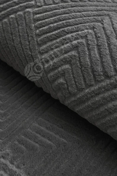 Halı Cool Antrasit Pramit Desenli Saçaksız Yuvarlak Yolluk Kilim Salon Halısı Modelleri - 3