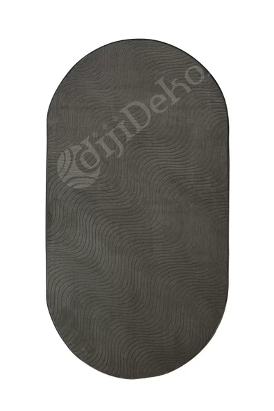 Halı Cool Antrasit Sahra Desenli Saçaksız Oval Kesme Yolluk Kilim Salon Halısı Modelleri - 2