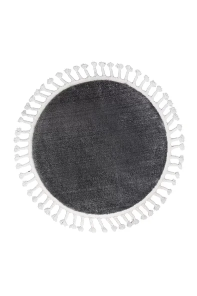 Koyu Gri Yuvarlak Post Dokuma Halı Püslüllü Peluş Halı Antibakteriyel - 2
