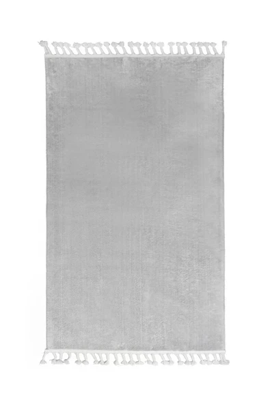 Açık Gri Post Dokuma Halı Saçaklı Peluş Yumuşacık Kaymaz Antibakteriyel - 2