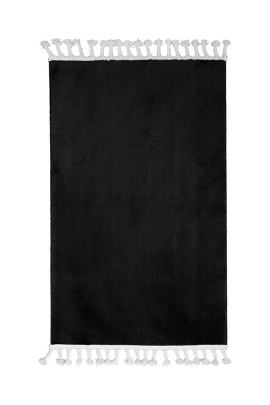 Siyah Post Dokuma Halı Saçaklı Peluş Yumuşacık Kaymaz Antibakteriyel - Resim 2