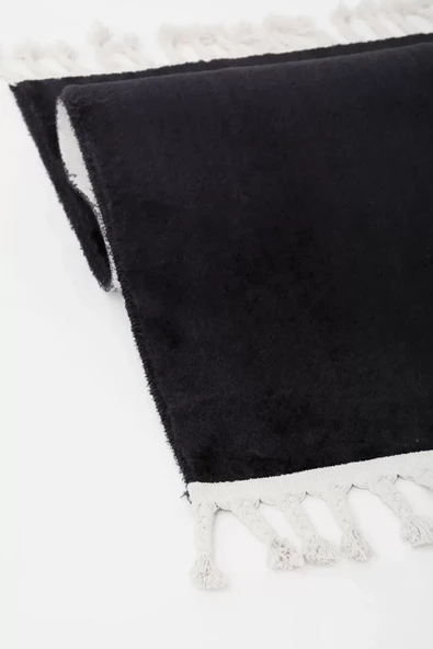 Siyah Post Dokuma Halı Saçaklı Peluş Yumuşacık Kaymaz Antibakteriyel - Resim 4