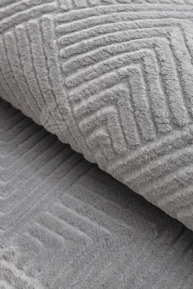 Halı Cool Gri Pramit Desenli Saçaksız Yuvarlak Kesme Yolluk Kilim Salon Halısı Modelleri - 3