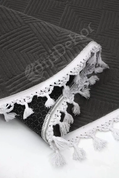 Avangard Oval Halı Pramit Antrasit Salon Koridor Antre Mutfak Halısı Silinebilir Saçaklı - 4