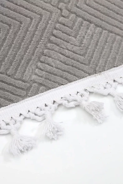 Avangard Halı Pramit Gri Salon Koridor Antre Mutfak Halısı Silinebilir Ponpon Saçak - 3