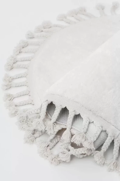 Peluş Halı Beyaz Cool Saçaklı Oval Post Kesme Yolluk Kilim Salon Halısı Modelleri - 4