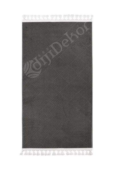 Halı Cool Antrasit Pramit Kaymaz Yıkanabilir Saçaklı Yolluk Kilim Salon Halısı Modelleri - 2