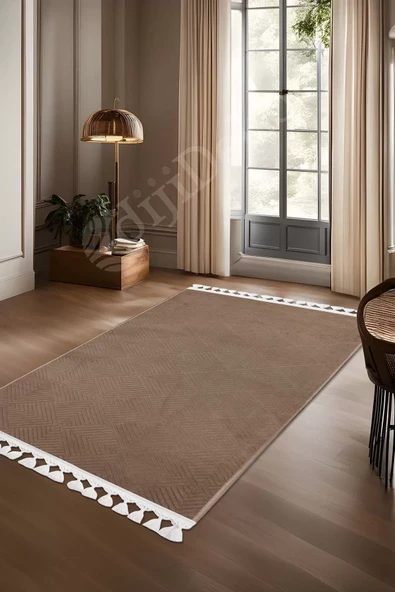 Avangard Halı Pramit Kahve Salon Koridor Antre Mutfak Halısı Silinebilir Ponpon Saçak