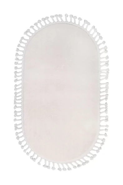 Peluş Halı Açık Vizon Cool Saçaklı Oval Kesme Post Yolluk Kilim Salon Halısı Modelleri - 2