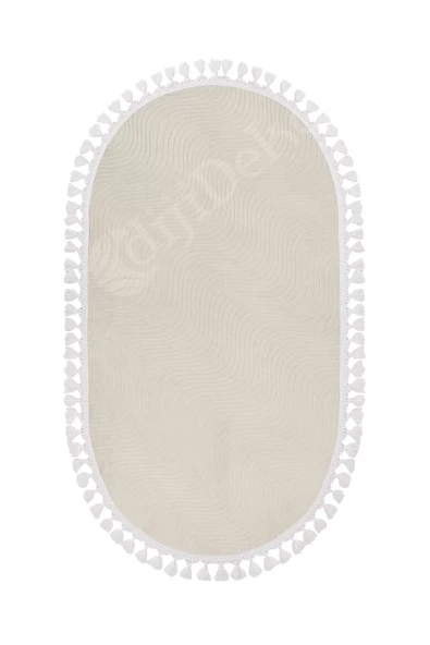 Halı Cool Krem Sahra Desenli Yıkanabilir Saçaklı Oval Yolluk Kilim Salon Halısı Modelleri - 2