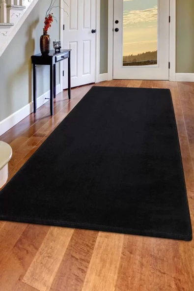 Peluş Halı Siyah Cool Düz Desenli Yıkanabilir Post Yolluk Kilim Salon Halısı Modelleri