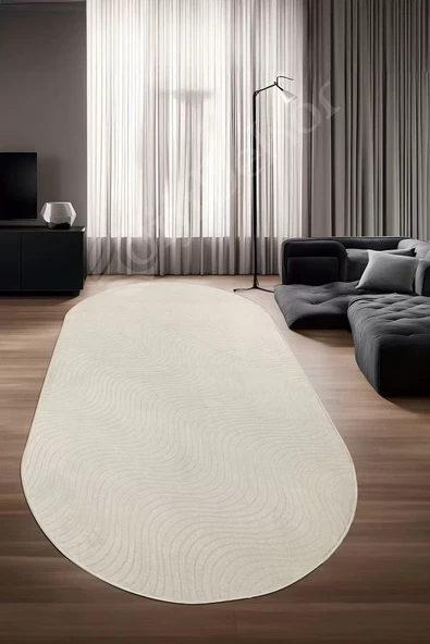 Avangard Oval Halı Sahra Krem Salon Koridor Antre Mutfak Halısı Silinebilir Yolluk