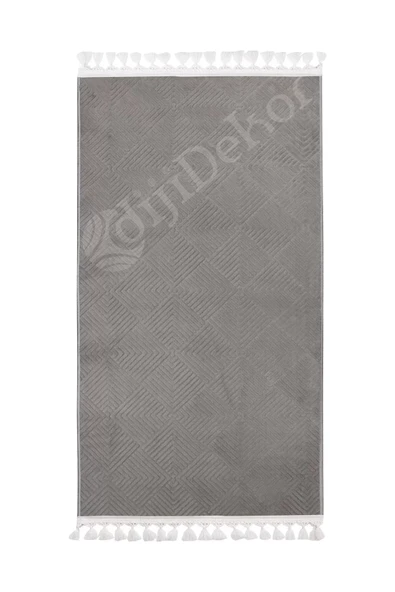 Avangard Halı Pramit Gri Salon Koridor Antre Mutfak Halısı Silinebilir Ponpon Saçak - 2