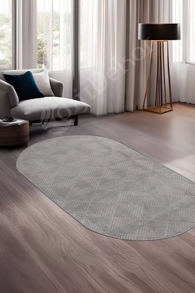 Halı Cool Gri Pramit Kaymaz Yıkanabilir Saçaksız Oval Yolluk Kilim Salon Halısı Modelleri