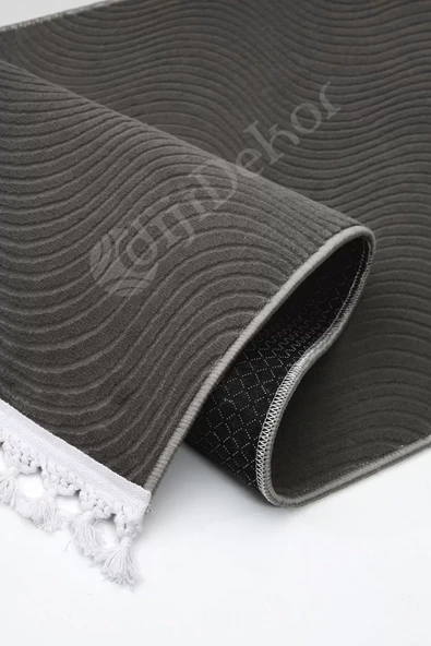 Halı Cool Antrasit Sahra Kaymaz Yıkanabilir Saçaklı Kare Yolluk Salon Halısı Modelleri - 4