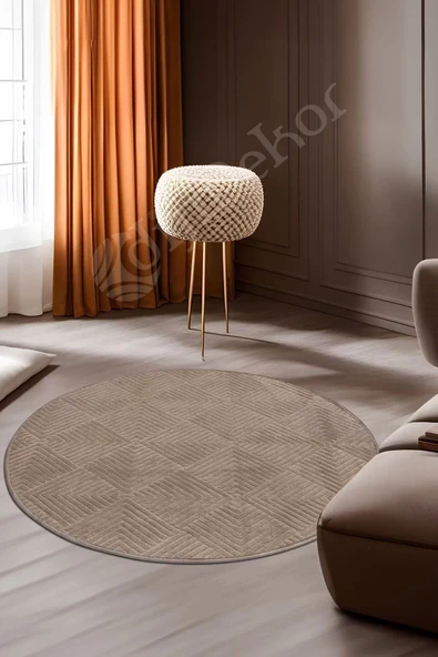 Avangard Yuvarlak Halı Pramit Kahve Salon Koridor Antre Mutfak Halısı Silinebilir ürün görseli 1