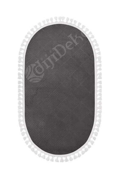 Avangard Oval Halı Pramit Antrasit Salon Koridor Antre Mutfak Halısı Silinebilir Saçaklı - 2