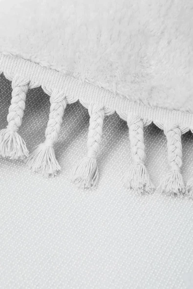 Peluş Halı Beyaz Cool Saçaklı Oval Post Kesme Yolluk Kilim Salon Halısı Modelleri - 3