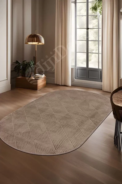 Avangard Oval Halı Pramit Kahve Salon Koridor Antre Mutfak Halısı Silinebilir Yolluk