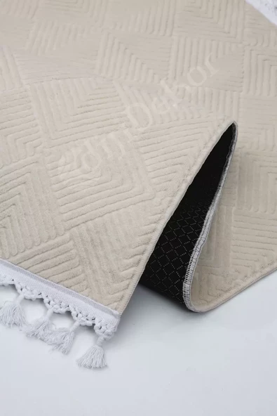Halı Cool Krem Pramit Yıkanabilir Saçaklı Kesme Ince Yolluk Kilim Salon Halısı Modelleri - 4