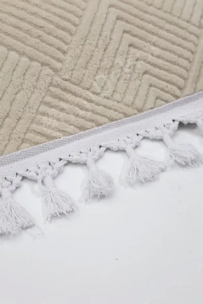 Halı Cool Krem Pramit Yıkanabilir Saçaklı Kesme Ince Yolluk Kilim Salon Halısı Modelleri - 3