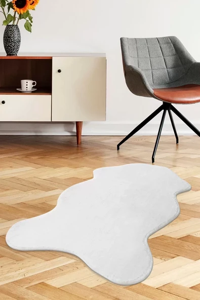 Peluş Halı Beyaz Cool Yıkanabilir Şekilli Kesme Post Yolluk Kilim Salon Halısı Modelleri