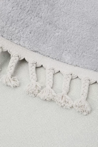 Açık Gri Oval Post Dokuma Halı Saçaklı Peluş Yumuşacık Kaymaz - 4