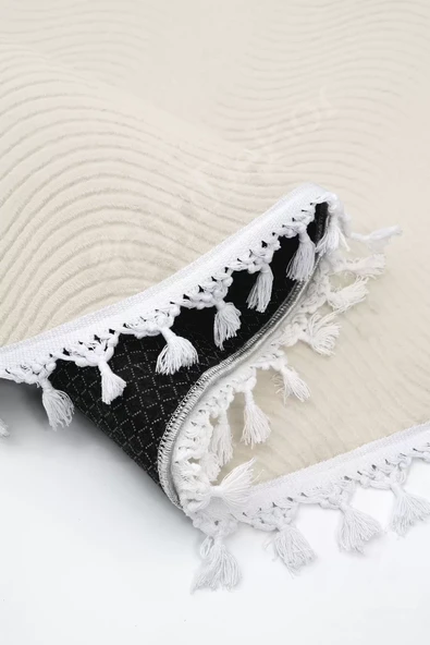 Halı Cool Krem Sahra Desenli Yıkanabilir Saçaklı Oval Yolluk Kilim Salon Halısı Modelleri - 4