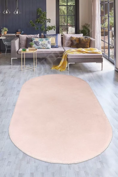 Peluş Halı Pembe Cool Yıkanabilir Oval Post Kesme Yolluk Kilim Salon Halısı Modelleri ürün görseli 1