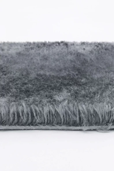 Koyu Gri Şekilli Post Dokuma Halı Peluş Tavşan Tüyü Hissi Antibakteriyel - 6