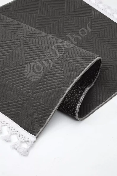 Halı Cool Antrasit Pramit Kaymaz Yıkanabilir Saçaklı Yolluk Kilim Salon Halısı Modelleri - 4