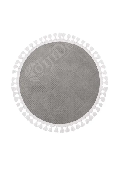 Halı Cool Gri Pramit Kaymaz Yıkanabilir Saçaklı Yuvarlak Yolluk Salon Halısı Modelleri - 2