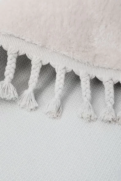 Peluş Halı Açık Vizon Cool Saçaklı Oval Kesme Post Yolluk Kilim Salon Halısı Modelleri - 3