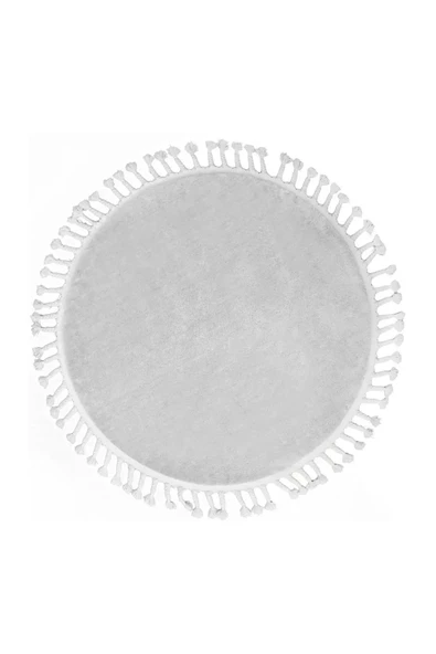 Açık Gri Yuvarlak Post Dokuma Halı Püslüllü Peluş Halı Antibakteriyel - Resim 2