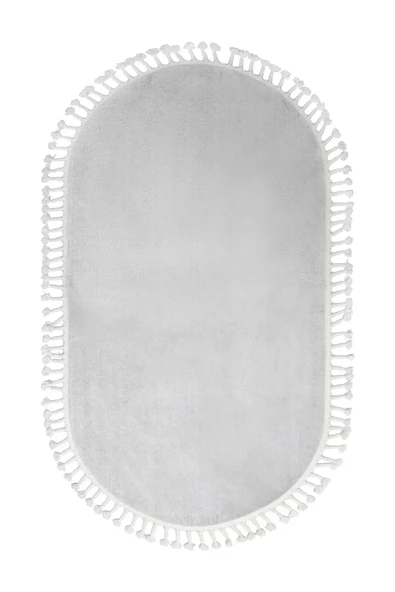 Açık Gri Oval Post Dokuma Halı Saçaklı Peluş Yumuşacık Kaymaz - 2