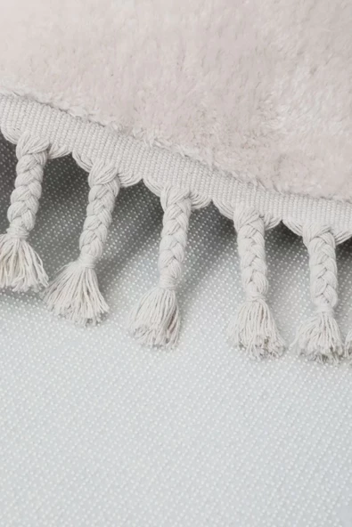 Peluş Halı Açık Vizon Cool Saçaklı Yuvarlak Kesme Post Yolluk Kilim Salon Halısı Modeli - 3