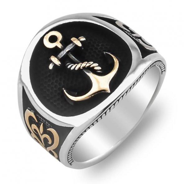 Denizci Çapası Tasarımlı İşlemeli 925 Ayar Gümüş Yüzük - Resim 3