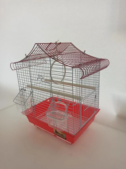 Qh Kuş Kafes Üçgen Çatılı 28x22x39 Kırmızı Muhabbet Kanarya - 3