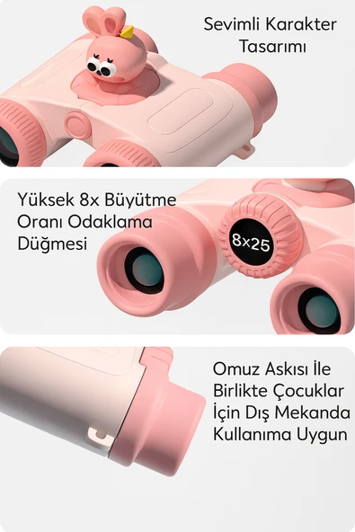 ELECTROAWM 8x25 HD Optik Sevimli Oyuncak  kaliteli Dürbün Pembe Benzersiz Hediye - 4