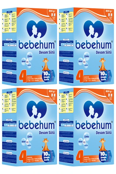 Bebehum 4 Devam Sütü 12 Ay+ 800 gr x 4 Adet ürün görseli