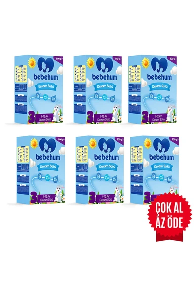 Bebehum 3 Devam Sütü 9-12 Ay 800 gr X 6 Adet