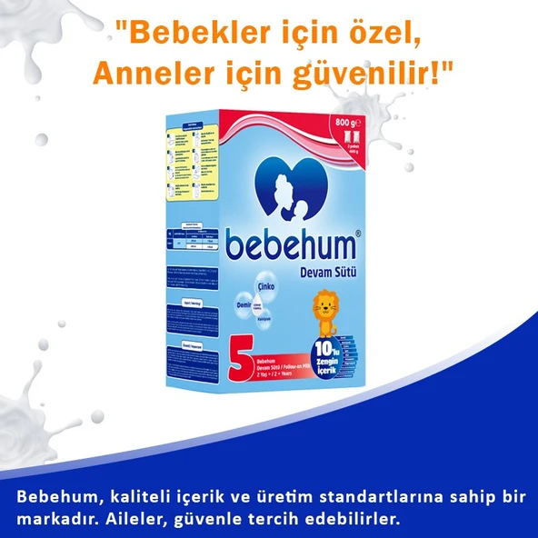 Bebehum 5 Devam Sütü 24Ay+ 800 gr X 6 Adet - Resim 3