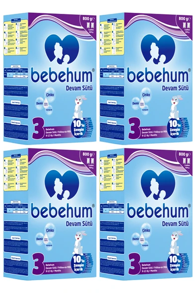 Bebehum 3 Devam Sütü 9-12 Ay 800 gr x 4 Adet ürün görseli