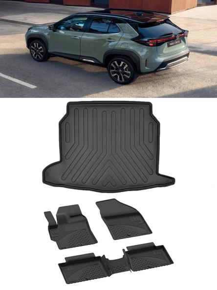 Sahler Toyota Yaris Cross 2022 ve Sonrası 4.5D Sahler Paspas 3D Rizline ALT Bagaj Havuzu Set ürün görseli