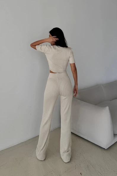TRİKO CROP VE BOL PAÇA PANTOLON TAKIM DNV-000036 - 2