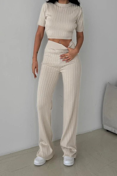 TRİKO CROP VE BOL PAÇA PANTOLON TAKIM DNV-000036 - 3