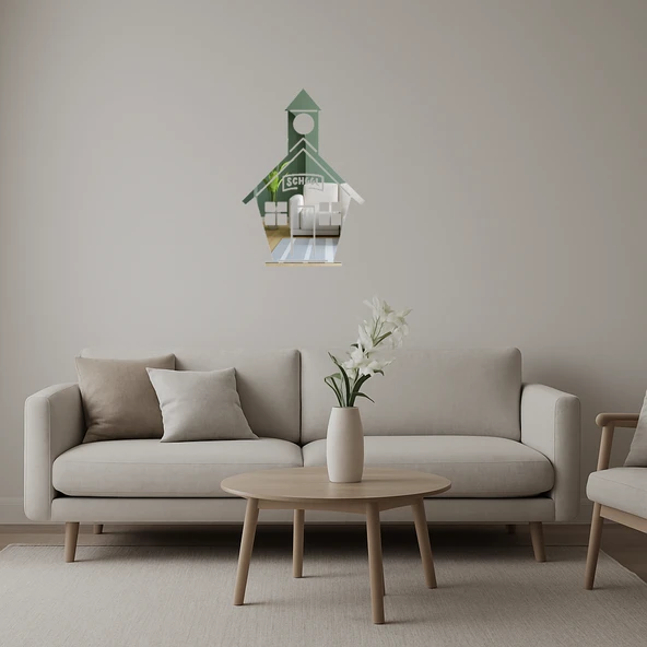 Klasik Okul Binası Dekoratif Aynalı Tablo