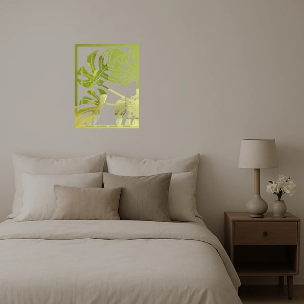 Monstera Bitkisi Desenli İç Mekan Altın Aynalı Tabloi - 2