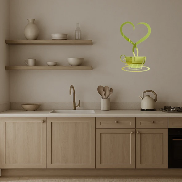 Kalpli Çay Fincanı Dekoratif Duvar Altın Aynalı Tablosu - 4